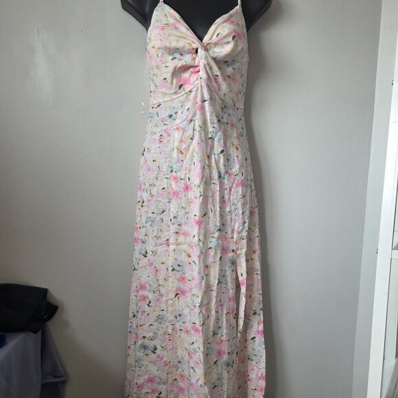 NEW NWT Dex Front Twist Floral Midi Dress Linen blend - Picture 2 of 8